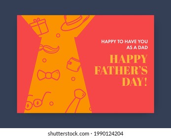 Happy Father's Day Greeting Card Or Poster Design In Red And Orange Color.