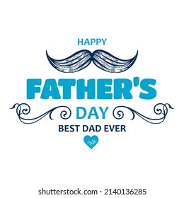 Happy Fathers day greeting card with sketch mustache and bow tie. Vector poster for daddies holiday with hand drawn illustration of gentleman moustache and bowtie on blue background