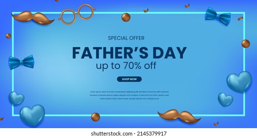 Happy father's day greeting card promo special sale offer with 3d ornament decoration top view concept