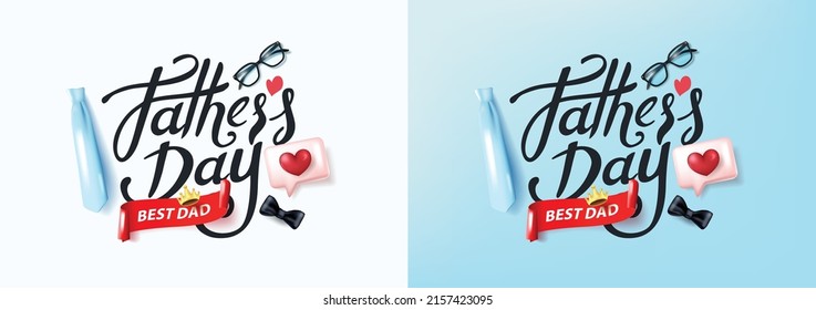 Happy Father's Day greeting card with Father's Day calligraphy and gift item for dad