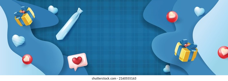 Happy Father's Day greeting card with copy space and gift item for dad in paper cut