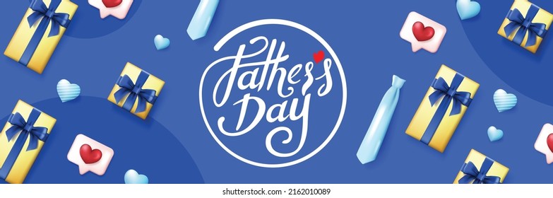 Happy Fathers Day greeting card with Father's Day calligraphy and gift item for dad