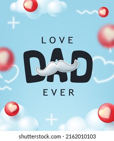 Happy Fathers Day greeting card banner background with text design in the sky