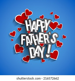 Happy Father's Day Greeting Card With Hearts On Blue Background vector illustration 
