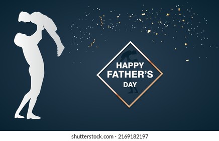 Happy Father's Day greeting card with a father playing with his child. Vector illustration in a flat style.