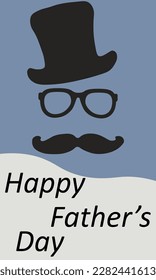 Happy father's day greeting card with typography design, hat, moustache and repeating pattern background