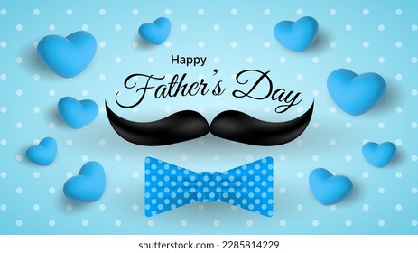 happy father's day greeting card with mustache, heart shapes and bowties