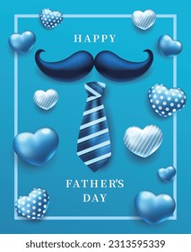 Happy Father's day greeting card design with heart on blue background. Vector illustration.