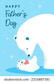 Happy Father's Day greeting card vector design. Lovely father and son Polar bears