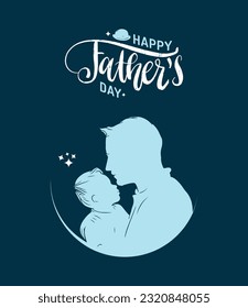 Happy Father's Day, Father's Day greeting card And Son Embracing Dad Greeting Card Flat Vector Illustration