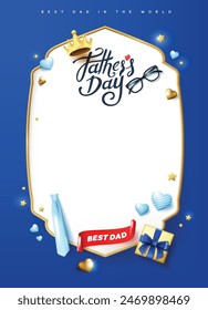 Happy Father's Day greeting card sign banner frame with empty space and festive decoration 