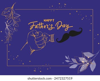 Tarjeta de felicitación del día del padre feliz con la mano del padre y del hijo en el fondo azul. Ilustración de la celebración del Vector para el mejor papá. Plantilla del día del padre para el Anuncio, tarjeta postal del volante