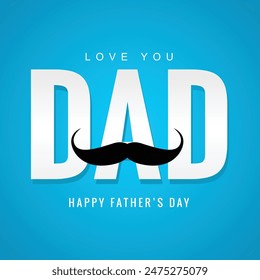 Tarjeta de felicitación del día del padre feliz con la corbata de lazo, el corazón y la tipografía de letras sobre fondo azul. Ilustración de la celebración del Vector para el mejor papá. Plantilla del día del padre para el Anuncio, tarjeta postal del volante