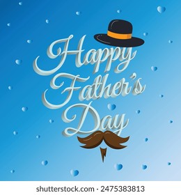 Tarjeta de felicitación del día del padre feliz con la corbata de lazo, el corazón y la tipografía de letras sobre fondo azul. Ilustración de la celebración del Vector para el mejor papá. Plantilla del día del padre para el Anuncio, tarjeta postal del volante