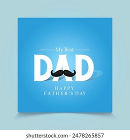 Diseño de tarjeta de felicitación del día del padre feliz con corbata de lazo y letras de tipografía sobre fondo azul. Ilustración de la celebración del Vector para el mejor papá. Plantilla del día del padre para el Anuncio, tarjeta postal del volante