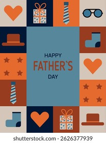 Happy Father's Day!  Greeting card with  minimalistic geometric mosaic design.  Vector templates for social media post.
