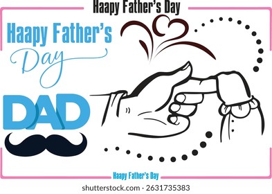 Happy Father's Day Greeting Card with Baby Hand Holding Finger and Mustache