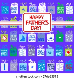 Happy Father's Day! Greeting card. Celebration violet background with gift boxes and place for your text. vector illustration