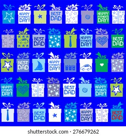 Happy Father's Day! Greeting card. Celebration blue background with gift boxes. vector illustration