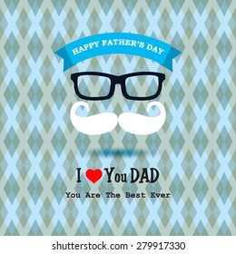 Happy Father's Day Greeting Card / mustache & spectacle frames design



