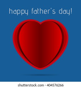 happy Fathers day greeting card - red heart and text on a blue background