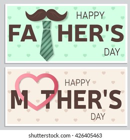 Happy Father's Day greeting card and Happy Mother's Day greeting card. Vector illustration.