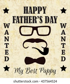 Happy Father's Day Greeting Card / I Love My DAD ( mustache, bow tie and glasses design )