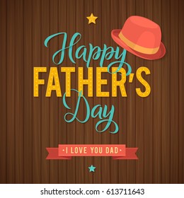 Happy Father's Day Greeting Card. Hat and stars. Retro Style. Vector Illustration.