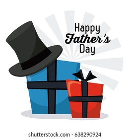 happy fathers day. greeting card. gift boxes hat invitation