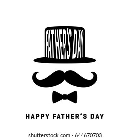 Happy Father's Day greeting card with Hat and Moustaches. Vector illustration. White Background.