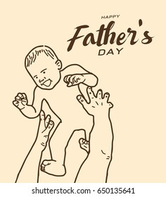 Happy father's day greeting card, Brown tone line design art