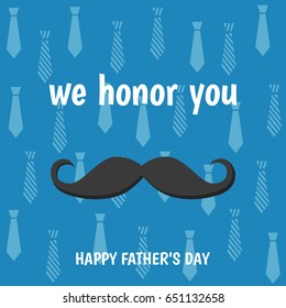 Happy Father's Day greeting card with mustache and ties.  Flat style vector template.