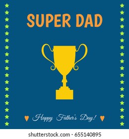 Happy  Father's Day greeting card with mustache and crown  isolated on purple  background. Best dad ever. Flat style vector template.