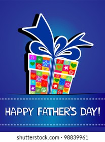 Happy Father's Day! Greeting card. Celebration blue background with  gift boxes and place for your text. vector illustration