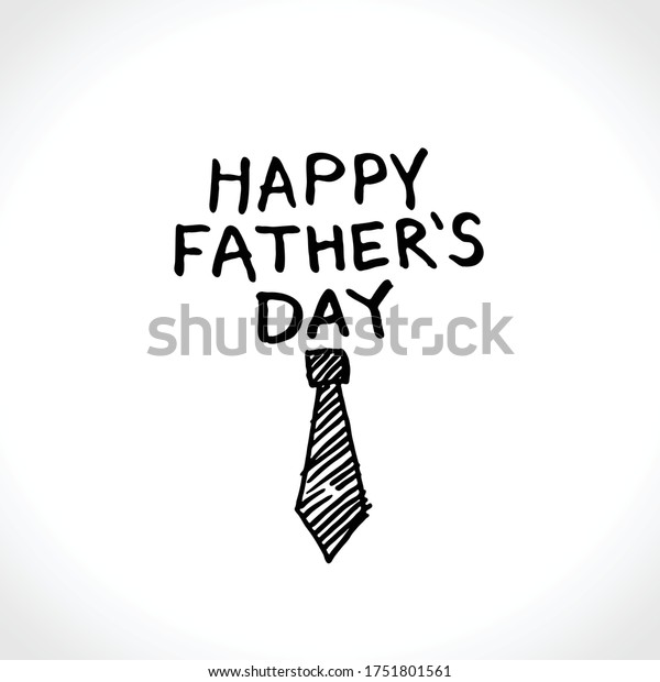 ネクタイと幸せな父の日の挨拶カード 男性のビジネスネクタイを持つベクタースケッチイラスト 手書きの単語 のベクター画像素材 ロイヤリティフリー