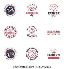 Happy fathers day greeting cards set 9 Black and Pink. Vector typography. lettering. Usable for banners. print. You are the best dad. text design Editable Vector Design Elements
