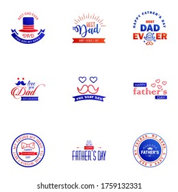 Happy fathers day greeting cards set 9 Blue and red. Vector typography. lettering. Usable for banners. print. You are the best dad. text design Editable Vector Design Elements