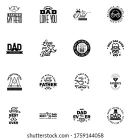 Happy fathers day greeting cards set 16 Black. Vector typography. lettering. Usable for banners. print. You are the best dad. text design  Editable Vector Design Elements