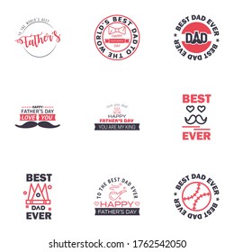 Happy fathers day greeting cards set 9 Black and Pink. Vector typography. lettering. Usable for banners. print. You are the best dad. text design Editable Vector Design Elements
