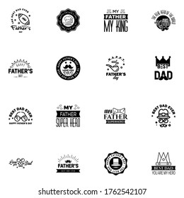 Happy fathers day greeting cards set 16 Black. Vector typography. lettering. Usable for banners. print. You are the best dad. text design  Editable Vector Design Elements