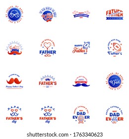 Happy fathers day greeting cards set 16 Blue and red. Vector typography. lettering. Usable for banners. print. You are the best dad. text design Editable Vector Design Elements