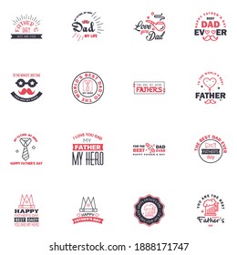Happy fathers day greeting cards set 16 Black and Pink. Vector typography. lettering. Usable for banners. print. You are the best dad. text design Editable Vector Design Elements