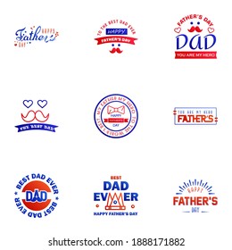 Happy fathers day greeting cards set 9 Blue and red. Vector typography. lettering. Usable for banners. print. You are the best dad. text design Editable Vector Design Elements