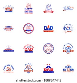 Happy fathers day greeting cards set 16 Blue and red. Vector typography. lettering. Usable for banners. print. You are the best dad. text design Editable Vector Design Elements