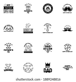 Happy fathers day greeting cards set 16 Black. Vector typography. lettering. Usable for banners. print. You are the best dad. text design  Editable Vector Design Elements