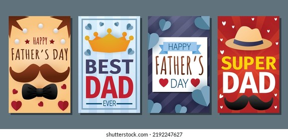 Happy fathers day greeting cards set. Vector typography, lettering. Usable for banners, print. You are the best dad, text design