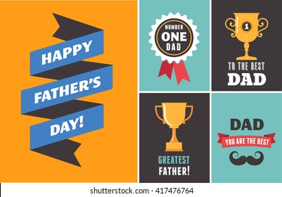 Happy fathers day greeting cards set