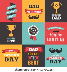 Happy fathers day greeting cards set