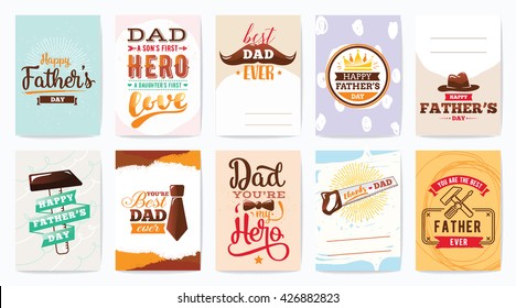 Happy fathers day greeting cards set. Vector typography, lettering. Usable for banners, print. You are the best dad, text design