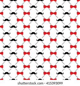 happy father's day greeting design, red bow and black mustache pattern background vector